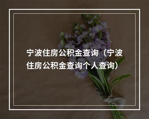 宁波住房公积金查询（宁波住房公积金查询个人查询）