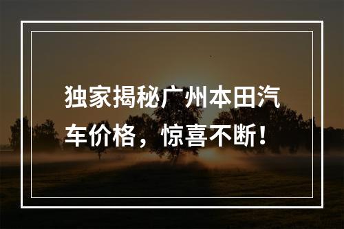 独家揭秘广州本田汽车价格，惊喜不断！