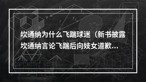 坎通纳为什么飞踹球迷（新书披露坎通纳言论飞踹后向妓女道歉 把俱乐部比作女人）