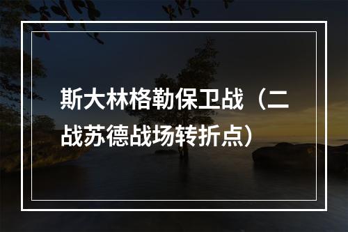 斯大林格勒保卫战（二战苏德战场转折点）