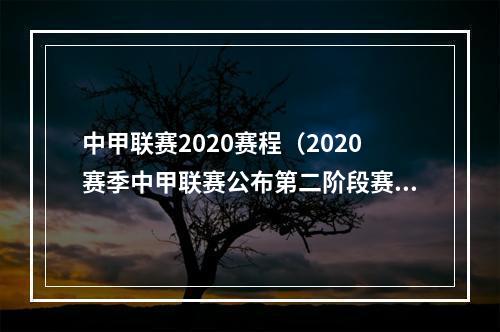 中甲联赛2020赛程（2020赛季中甲联赛公布第二阶段赛程）