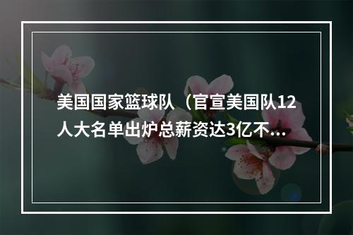 美国国家篮球队（官宣美国队12人大名单出炉总薪资达3亿不夺金都是耻辱）