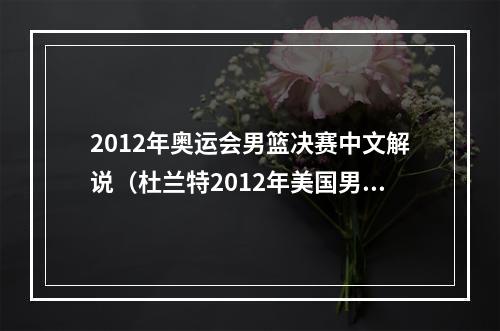 2012年奥运会男篮决赛中文解说（杜兰特2012年美国男篮是历史最佳球队）