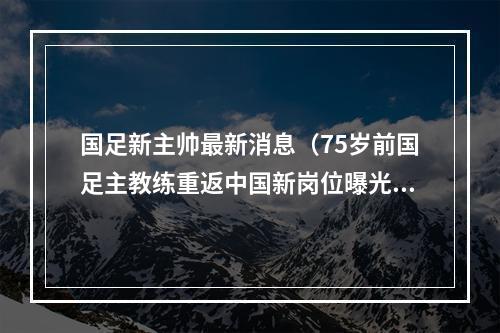 国足新主帅最新消息（75岁前国足主教练重返中国新岗位曝光）