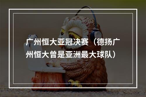 广州恒大亚冠决赛（德扬广州恒大曾是亚洲最大球队）