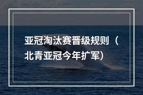 亚冠淘汰赛晋级规则（北青亚冠今年扩军）