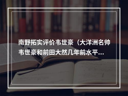 南野拓实评价韦世豪（大洋洲名帅韦世豪和前田大然几年前水平差不多）