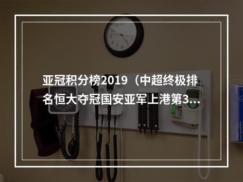 亚冠积分榜2019（中超终极排名恒大夺冠国安亚军上港第3 韦世豪本土射手王）